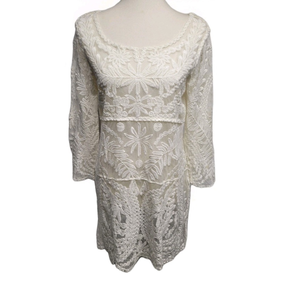 Womens Sheer Lace Floral Overlay Tunic Coverup Ivory Coquette Dainty *READ*